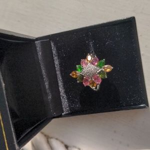 New Tourmaline ring, Sterling  Silver,  Multicolor gemstones, Sz  8